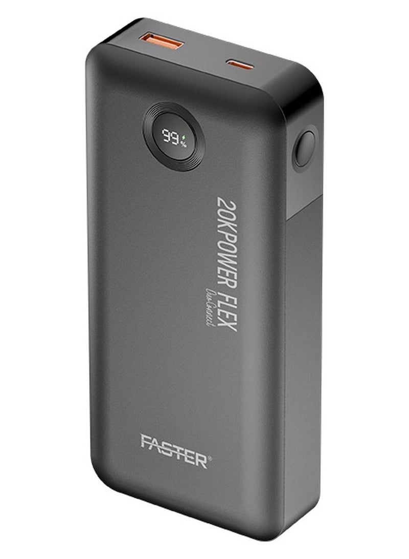 Faster PowerFlex PD20K Powerbank- 22.5W 20000mAh Power Bank 20W USB-A & 18W USB-C Input/Outputs LED Digital Display- Fast Charging Dual Built-in Type-C Portable Charger Compatible for iOS Android Phones Tablets Gaming Devices Smart Watches - Image 1