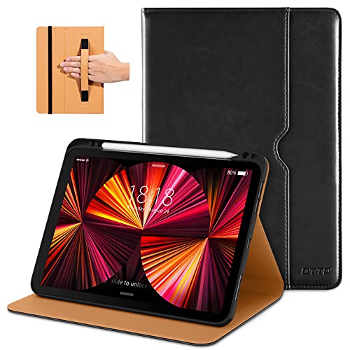 DTTO Case for iPad Pro 11 Inch 4th / 3rd / 2nd / 1st Generation 2022/2021/2020/2018,Premium PU Leather Folio Stand Cover with Hand Strap, Auto Wake/Sleep,Multiple Viewing Angles, Black - Image 1