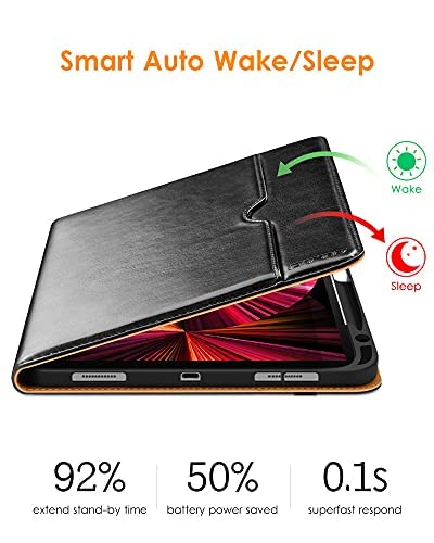 DTTO Case for iPad Pro 11 Inch 4th / 3rd / 2nd / 1st Generation 2022/2021/2020/2018,Premium PU Leather Folio Stand Cover with Hand Strap, Auto Wake/Sleep,Multiple Viewing Angles, Black - Image 4