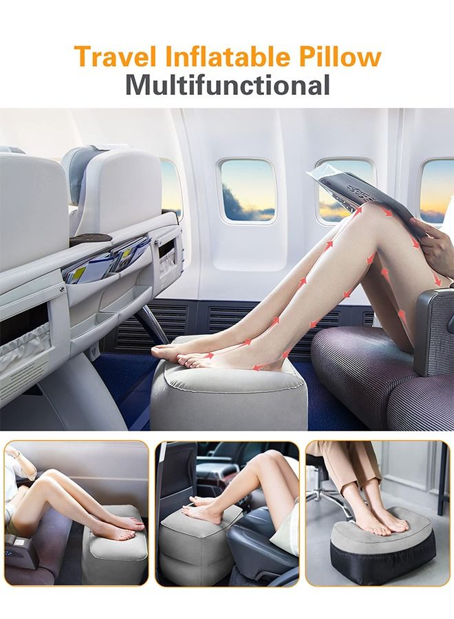 عربست 3 طبقات ارتفاع قابل للتعديل وسائد وسادة مسند قدم قابلة للنفخ للطائرة وسادة السفر مكتب المنزل رمادي 43x38x23cm - Image 2