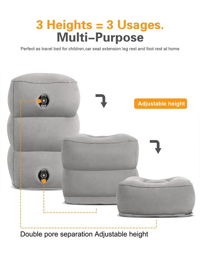 عربست 3 طبقات ارتفاع قابل للتعديل وسائد وسادة مسند قدم قابلة للنفخ للطائرة وسادة السفر مكتب المنزل رمادي 43x38x23cm - Image 3