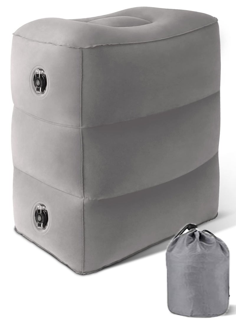 عربست 3 طبقات ارتفاع قابل للتعديل وسائد وسادة مسند قدم قابلة للنفخ للطائرة وسادة السفر مكتب المنزل رمادي 43x38x23cm - Image 1