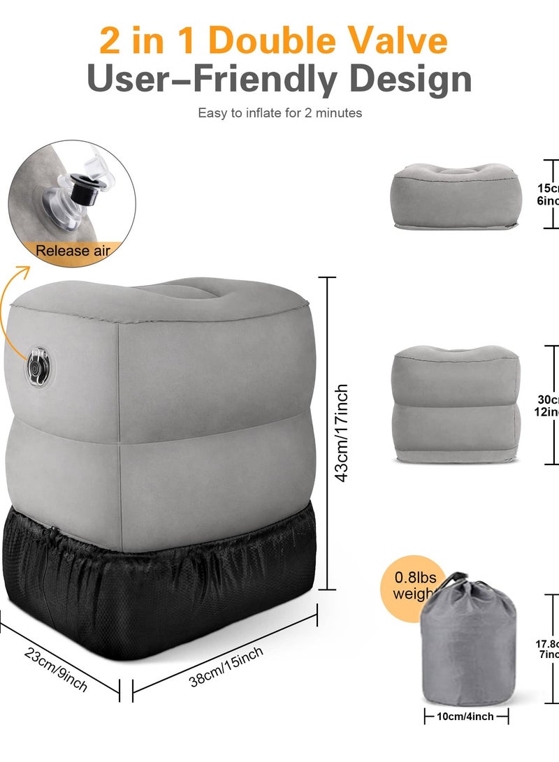 عربست 3 طبقات ارتفاع قابل للتعديل وسائد وسادة مسند قدم قابلة للنفخ للطائرة وسادة السفر مكتب المنزل رمادي 43x38x23cm - Image 4