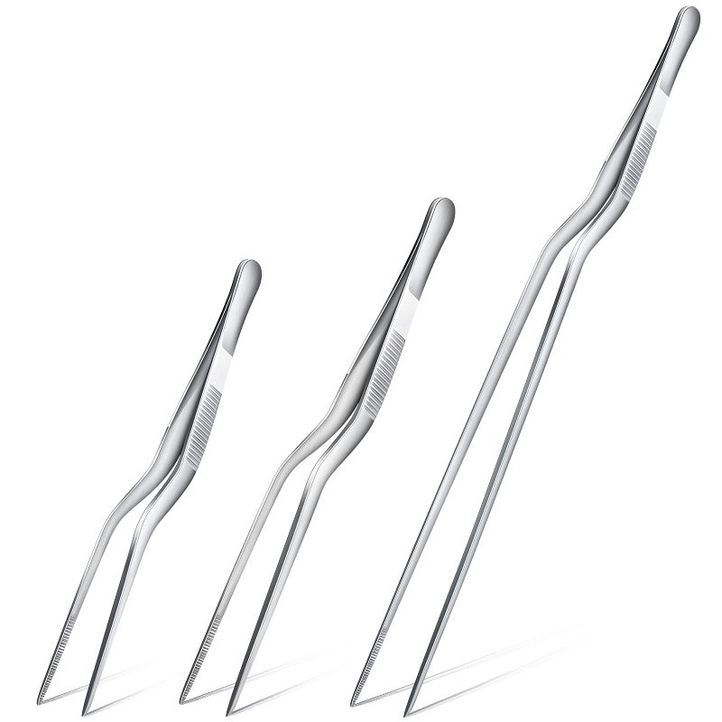 Chumia 3 Piece Stainless Steel Tweezers - Precision Kitchen Tongs for Plating, Food Handling & Cake Decorating - Image 1