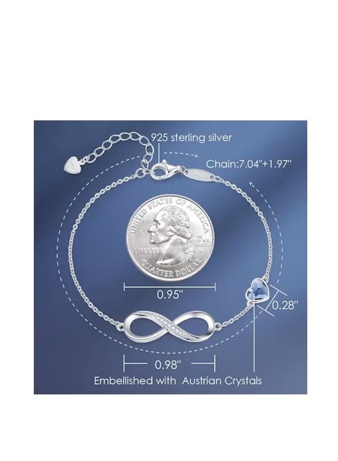 Infinity Heart Birthstone Charm Bracelet for Women, Adjustable Link Bracelet, Perfect Mother's Day, Anniversary, or Birthday Jewelry Gift for Wife, Girlfriend, or Her - Image 3