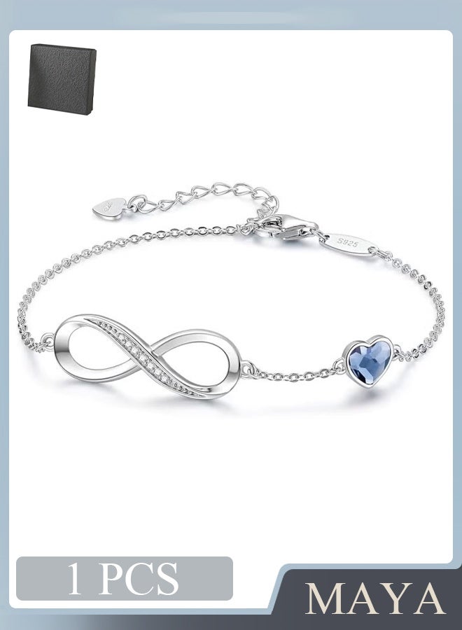 Infinity Heart Birthstone Charm Bracelet for Women, Adjustable Link Bracelet, Perfect Mother's Day, Anniversary, or Birthday Jewelry Gift for Wife, Girlfriend, or Her - Image 1