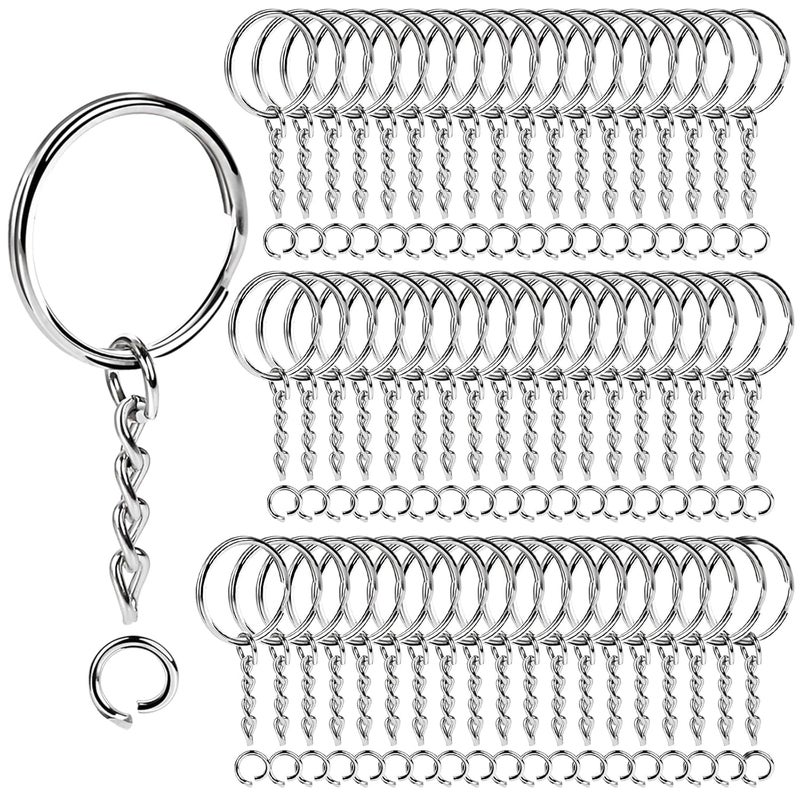 eS3kube eS³kube Metal Split Keychain Ring Parts - 50 Key Chains 25mm with 26mm Chains and 50pcs Open Jump Ring for Craft Key Ring (50)  - Image 1
