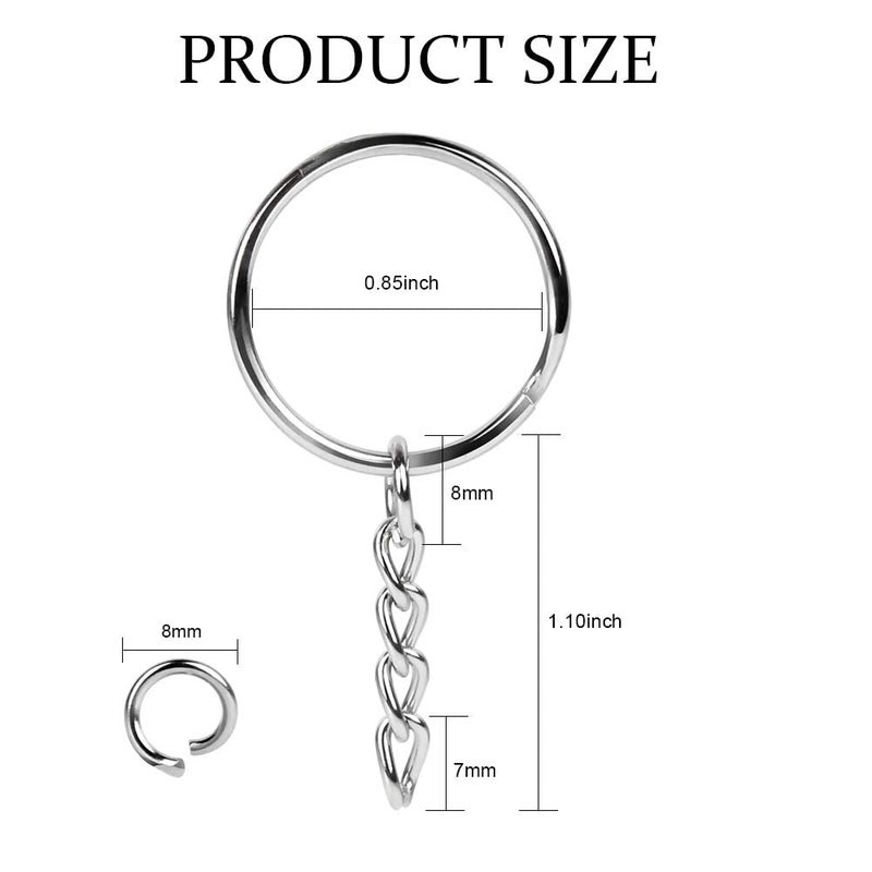 eS3kube eS³kube Metal Split Keychain Ring Parts - 50 Key Chains 25mm with 26mm Chains and 50pcs Open Jump Ring for Craft Key Ring (50)  - Image 3