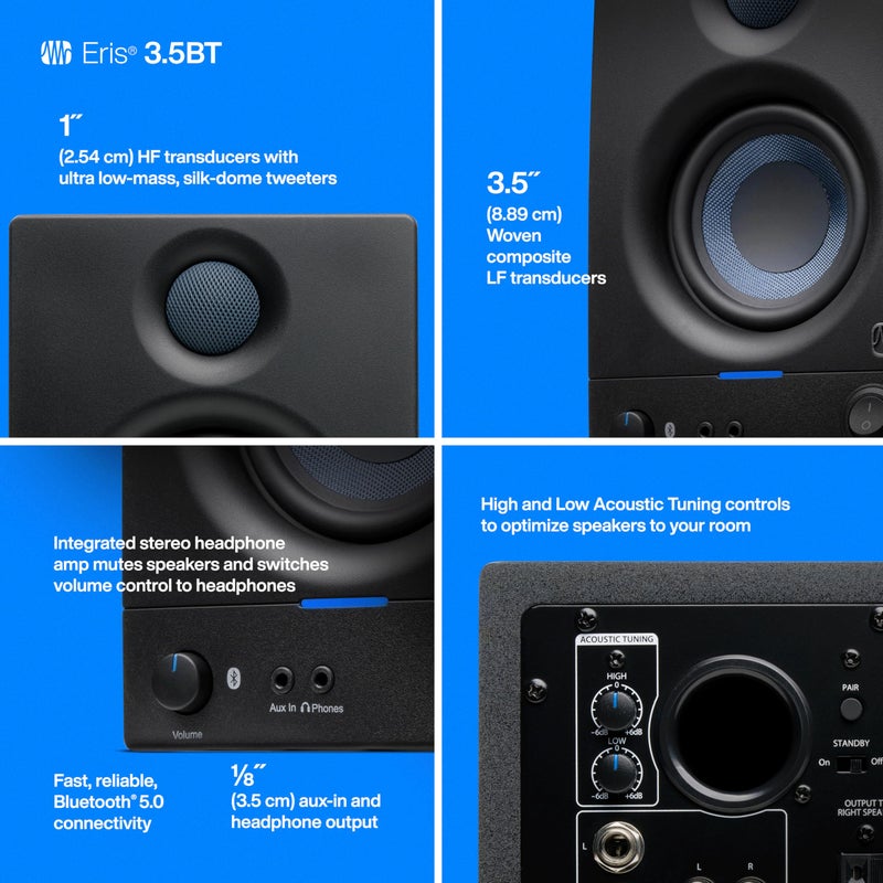 Presonus مراقب استوديو PreSonus Eris 3.5BT، زوج - مكبرات صوت رف الكتب 3.5 بوصة، ستيريو، كمبيوتر مكتبي، إنتاج موسيقي قريب المدى، تسجيل ومزج الصوت - Image 4