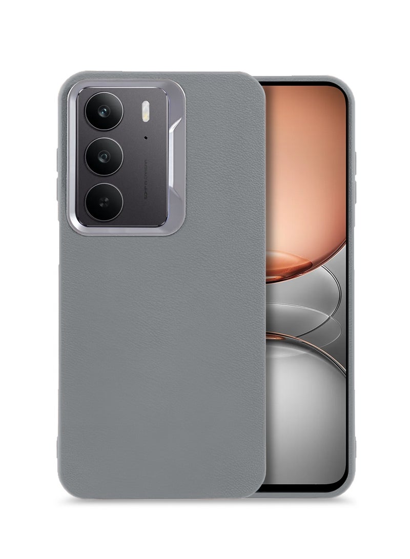 Wtech Realme C75 5G 2025 Anti-fingerprint Luxury Soft Leather PU Back Cover Protective Shield Case Cover (MCFLSN) - Grey - Image 1