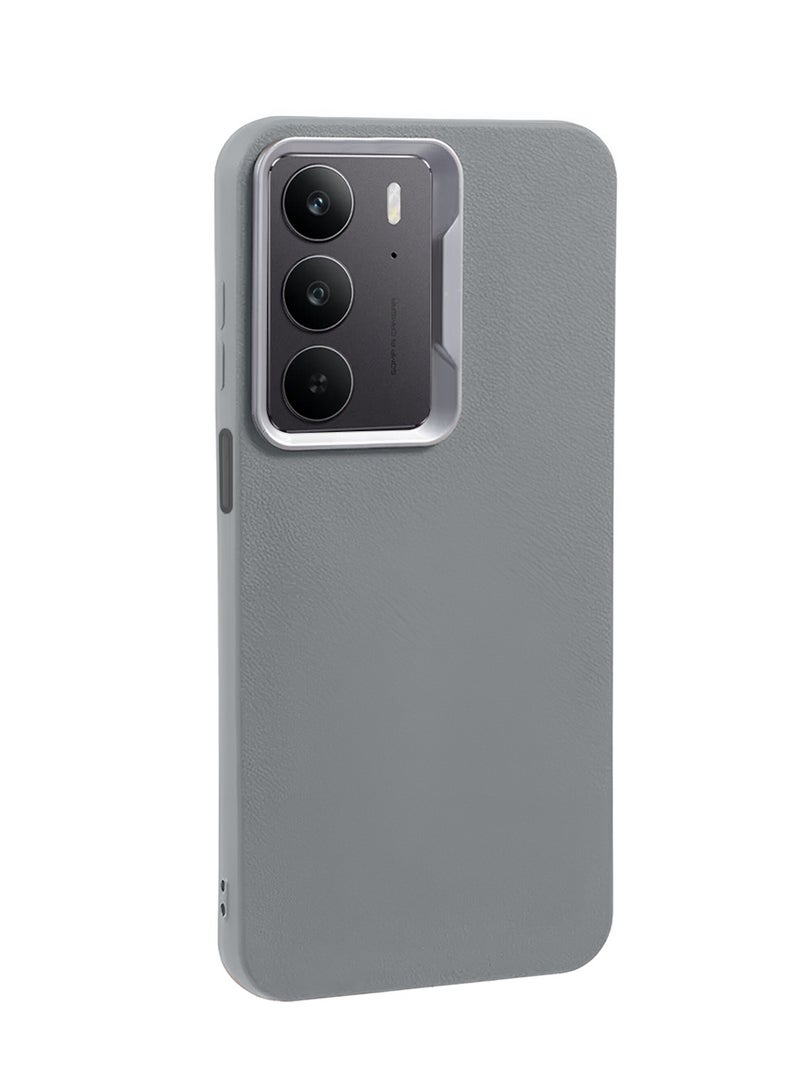 Wtech Realme C75 5G 2025 Anti-fingerprint Luxury Soft Leather PU Back Cover Protective Shield Case Cover (MCFLSN) - Grey - Image 2