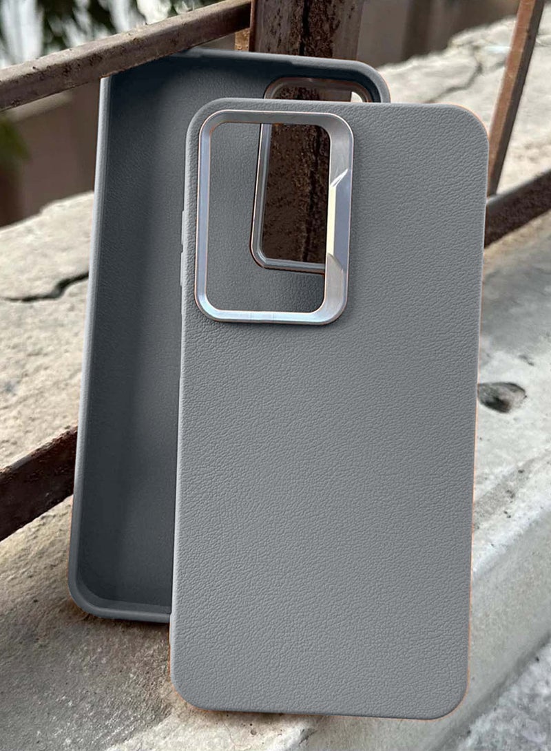 Wtech Realme C75 5G 2025 Anti-fingerprint Luxury Soft Leather PU Back Cover Protective Shield Case Cover (MCFLSN) - Grey - Image 3