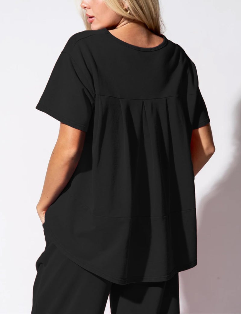 IQSQSQ Womenâ€™s Lounge Set 2 Piece Short Sleeve Top Barrel Wide Leg Pants Comfy Matching Travel Outfit(Black-M) - Image 2