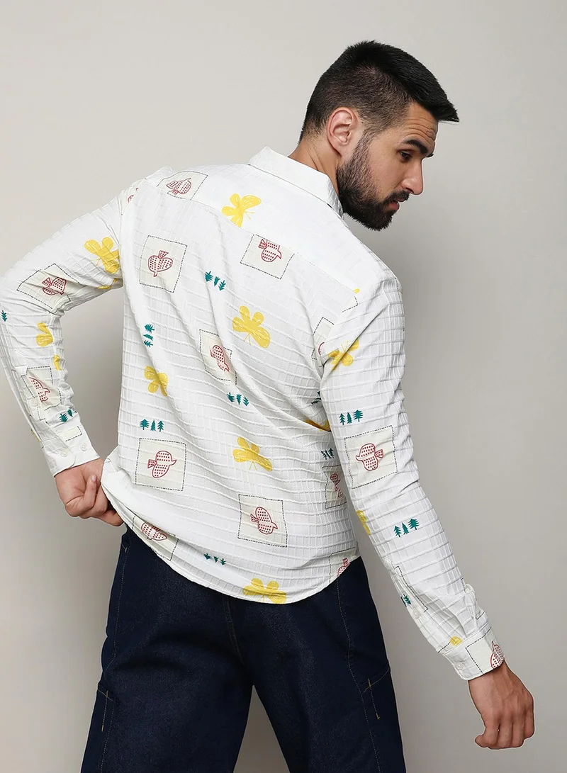 Campus Sutra  Men's Chalk White Butterfly Pine Shirt for Men | Best Price UAE