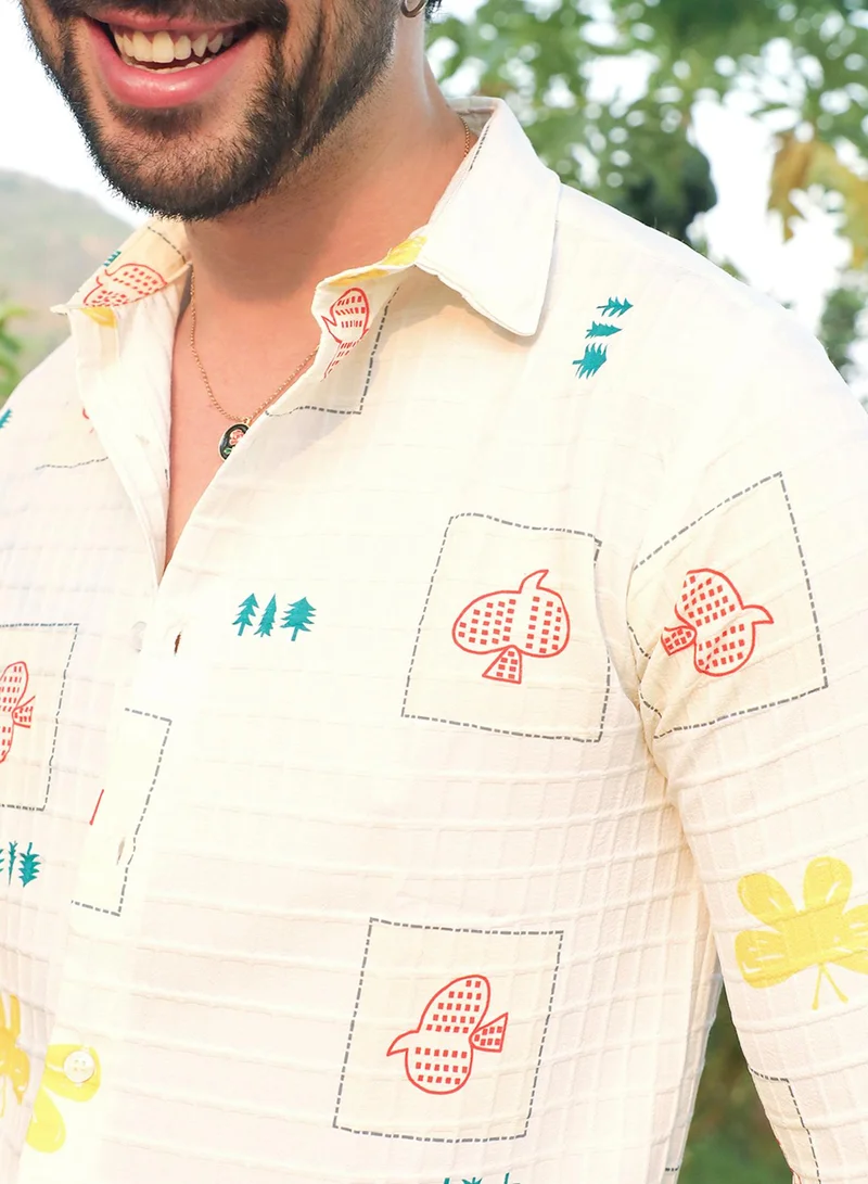 Campus Sutra  Men's Chalk White Butterfly Pine Shirt for Men | Best Price UAE