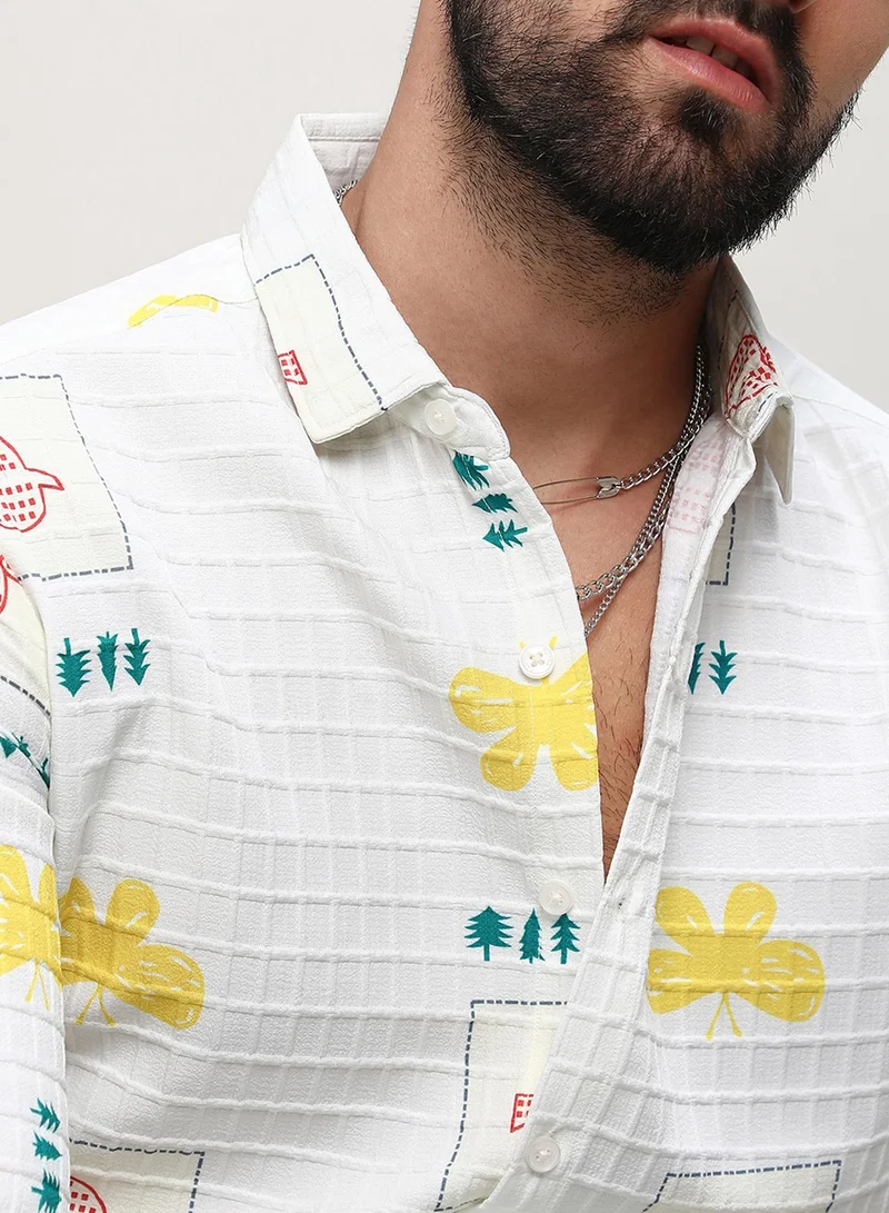 Campus Sutra  Men's Chalk White Butterfly Pine Shirt for Men | Best Price UAE