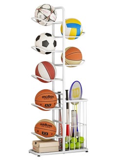 DubaiGallery Basketball Display Rack with Storage Basket for Household, Sports Equipment Rack Garage Sports Organizer Display Stand for Balls  - Image 1