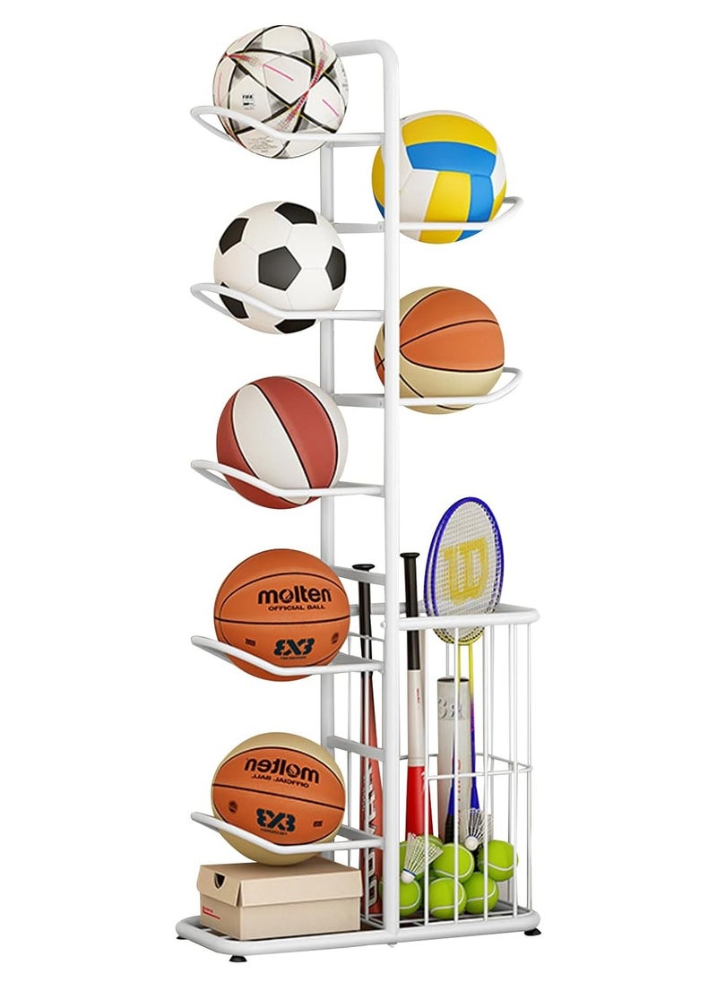 DubaiGallery Basketball Display Rack with Storage Basket for Household, Sports Equipment Rack Garage Sports Organizer Display Stand for Balls  - Image 1