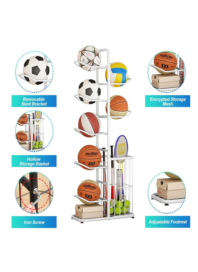 DubaiGallery Basketball Display Rack with Storage Basket for Household, Sports Equipment Rack Garage Sports Organizer Display Stand for Balls  - Image 2