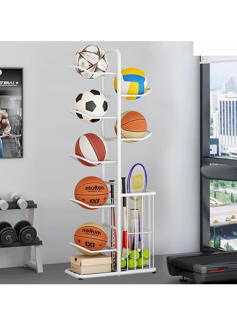 DubaiGallery Basketball Display Rack with Storage Basket for Household, Sports Equipment Rack Garage Sports Organizer Display Stand for Balls  - Image 3
