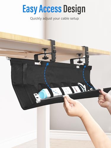 Cinati [Upgraded] Large Under Desk Cable Management Tray, Cinati Cable Management Under Desk No Drill, 42" Fabric Cord Hider for Wire Organizer, Cord Organizer for Office, Home - Supports Up to 30lbs Black - Image 4