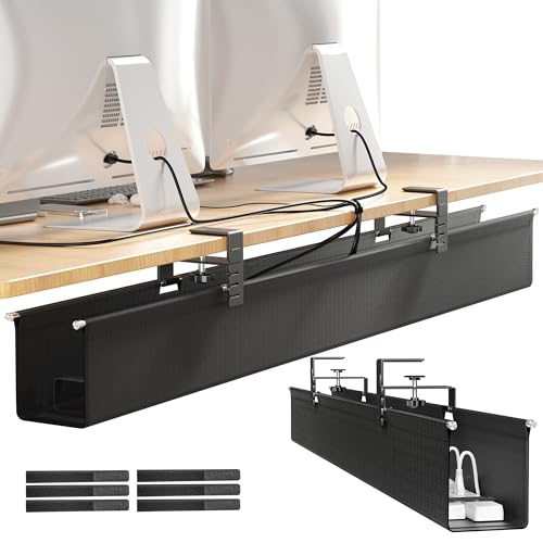 Cinati [Upgraded] Large Under Desk Cable Management Tray, Cinati Cable Management Under Desk No Drill, 42" Fabric Cord Hider for Wire Organizer, Cord Organizer for Office, Home - Supports Up to 30lbs Black - Image 1