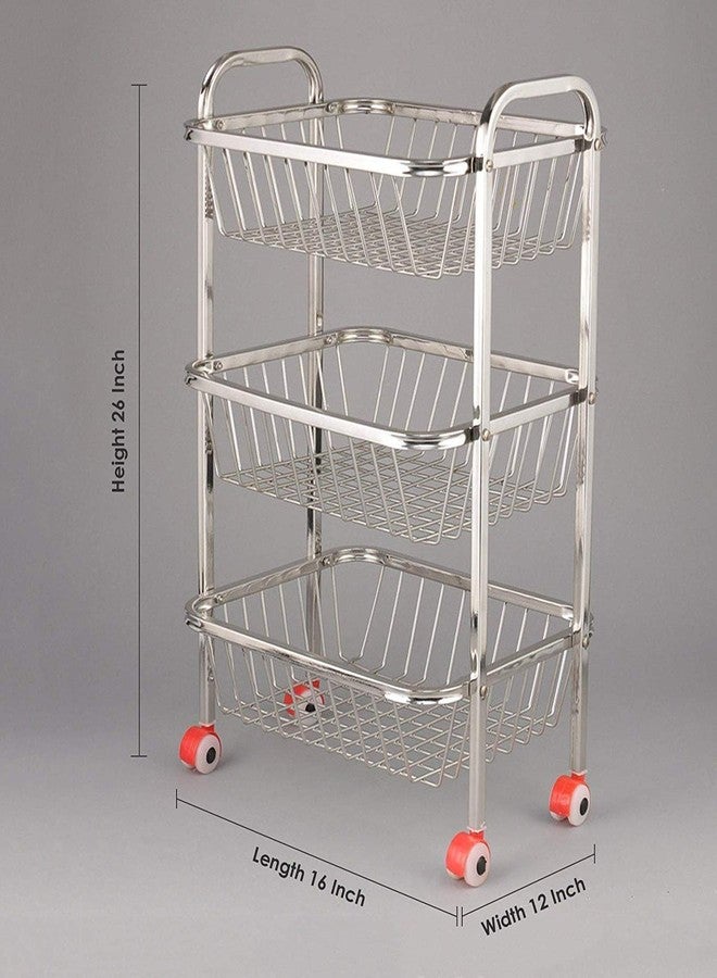 SHREE SAI TRADERS Stainless Steel 3 Layer Kitchen Trolley Rack (Silver) - 2 KG - Image 2