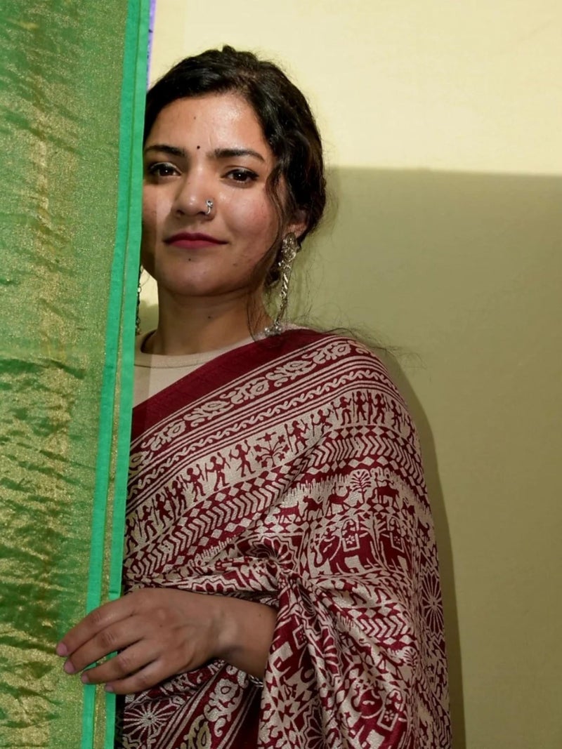 EthnicJunction Women's Art Silk Print Saree With Blouse Piece - Image 3