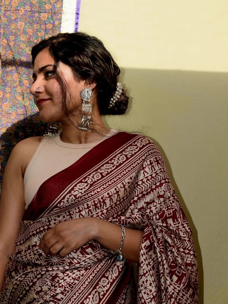 EthnicJunction Women's Art Silk Print Saree With Blouse Piece - Image 4