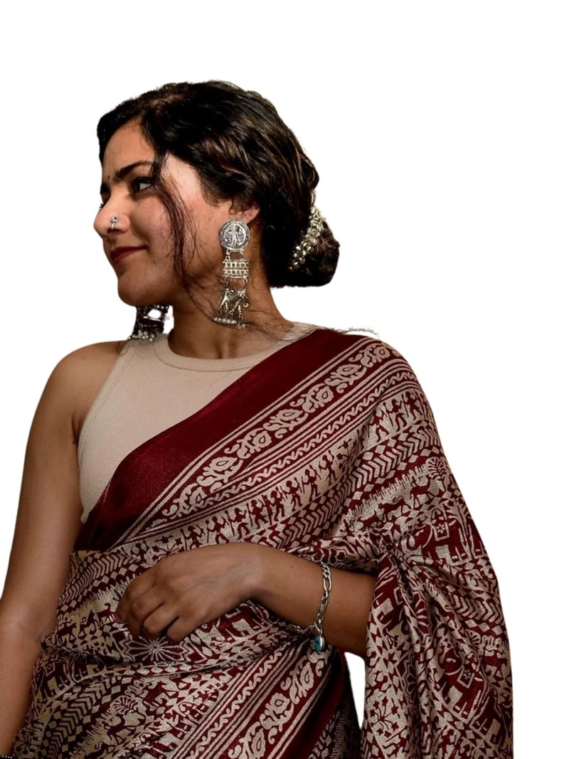 EthnicJunction Women's Art Silk Print Saree With Blouse Piece - Image 1