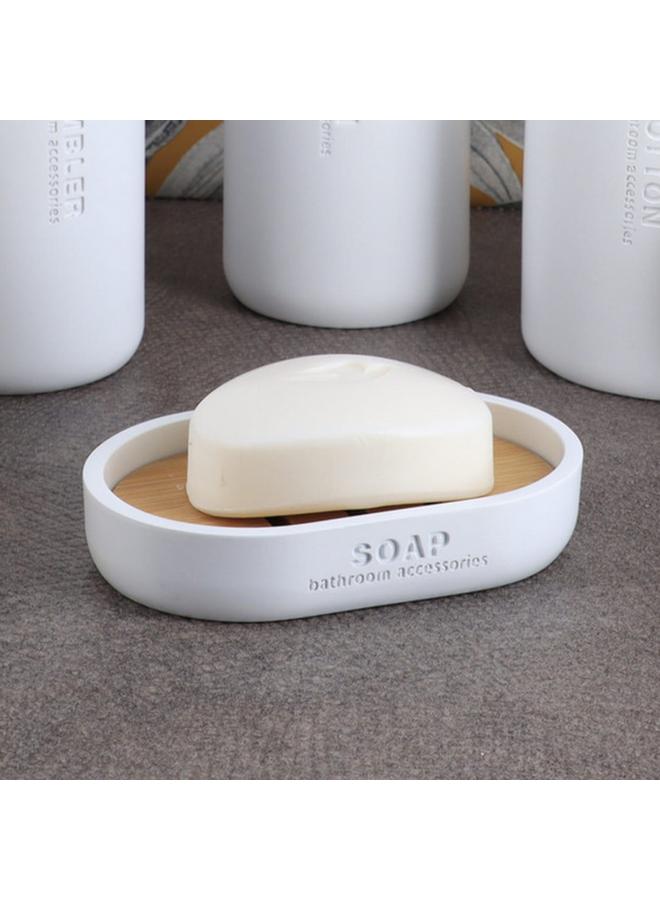 Tendance Elegant Design Loudis Free Standing Bamboo And Polyresin Soap Dish White And Brown 64101210 - Image 2