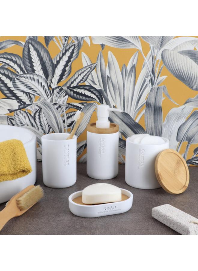 Tendance Elegant Design Loudis Free Standing Bamboo And Polyresin Soap Dish White And Brown 64101210 - Image 3