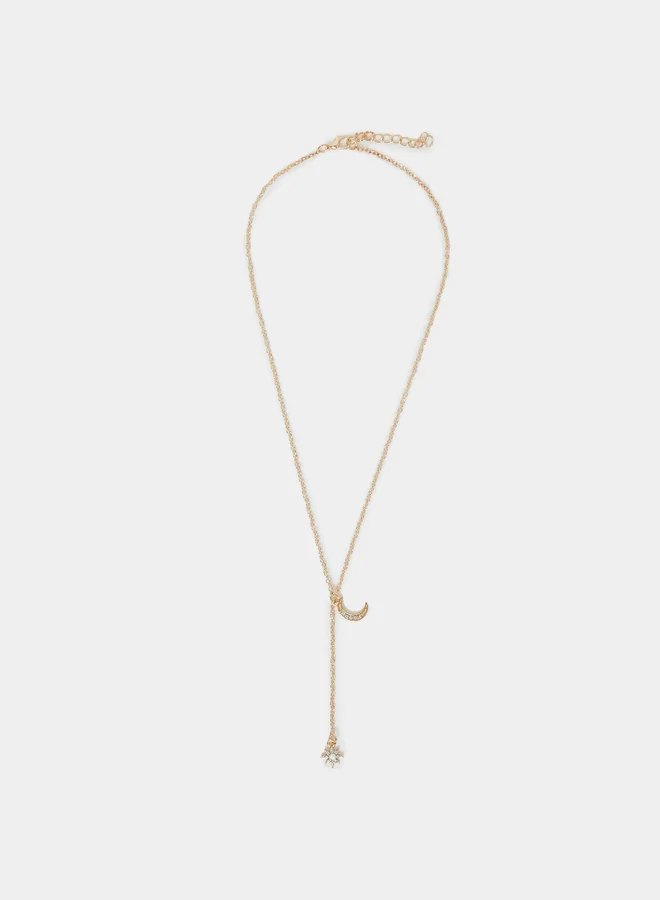 Styli Styli Gold Moon and Star Accent Y Necklace