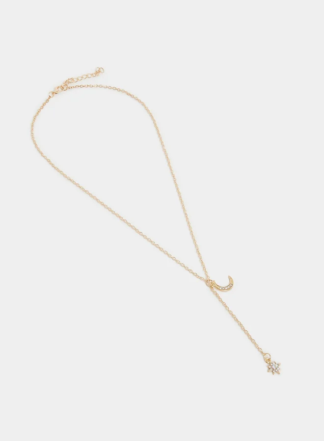 Styli Styli Gold Moon and Star Accent Y Necklace
