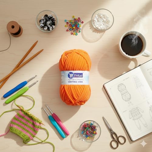 ProKart Premium Blankie Wool, Plush & Cuddly, Chenille Yarn Supersoft Hand Knitting Wool Ball | Blanket Thick/Mottu Yarn Ball Suitable for Hand Knitting and Crocheting (Bright Orange, 100gms x 4 Pack) - Image 3