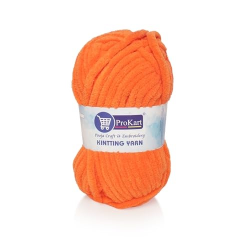 ProKart Premium Blankie Wool, Plush & Cuddly, Chenille Yarn Supersoft Hand Knitting Wool Ball | Blanket Thick/Mottu Yarn Ball Suitable for Hand Knitting and Crocheting (Bright Orange, 100gms x 4 Pack) - Image 1