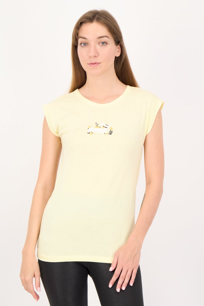 PUMA Women Relaxed Fit Cap Sleeves Outdoor T-shirt, Light Yellow - Image 1