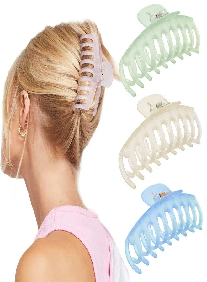 Truvic Korean Style Large Plastic Transparent Multicolor Matte Hair Claw Clips Long Jaw Clutches Hair Accessories for Women and Girls (3 Pcs) - Image 1