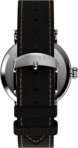 Timex Men's Standard 40mm Watch – Silver-Tone Case Black Dial with Black Leather & Fabric Strap - Image 2