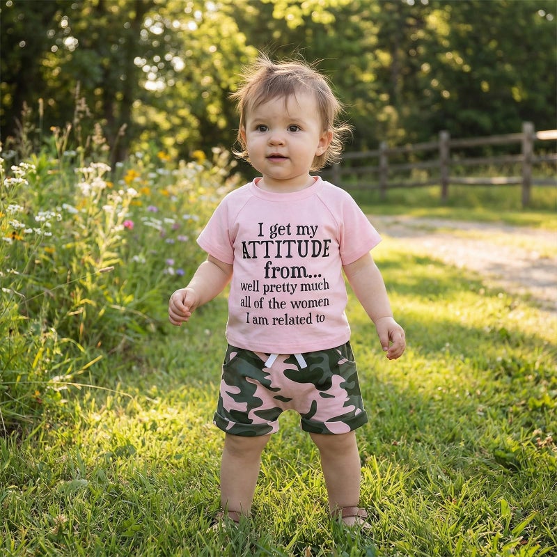 Fernvia Toddler Girls Clothes 1T 2T 3T 4T 5T Summer Outfits Baby Kids Short Sleeve T-Shirt Tops & Camouflage Shorts Sets (B-Pink, 3-4 Years) - Image 2