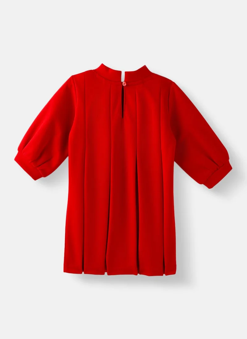 Nautinati Nautinati Girls Three-fourth Sleeve Box Pleat Dress with Cute Bows