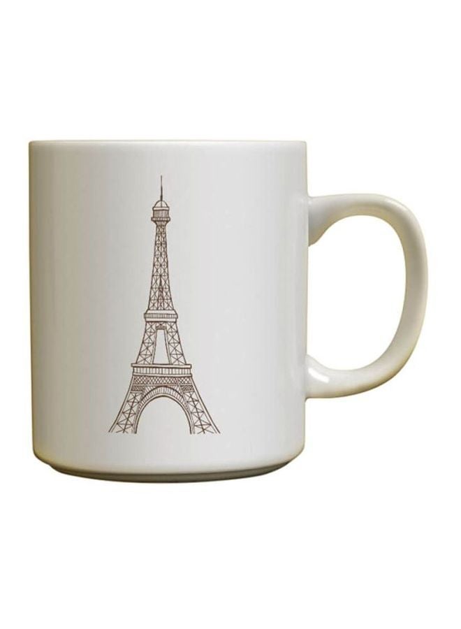RYN Eiffel Tower Printed Coffee Mug White/Brown 12ounce