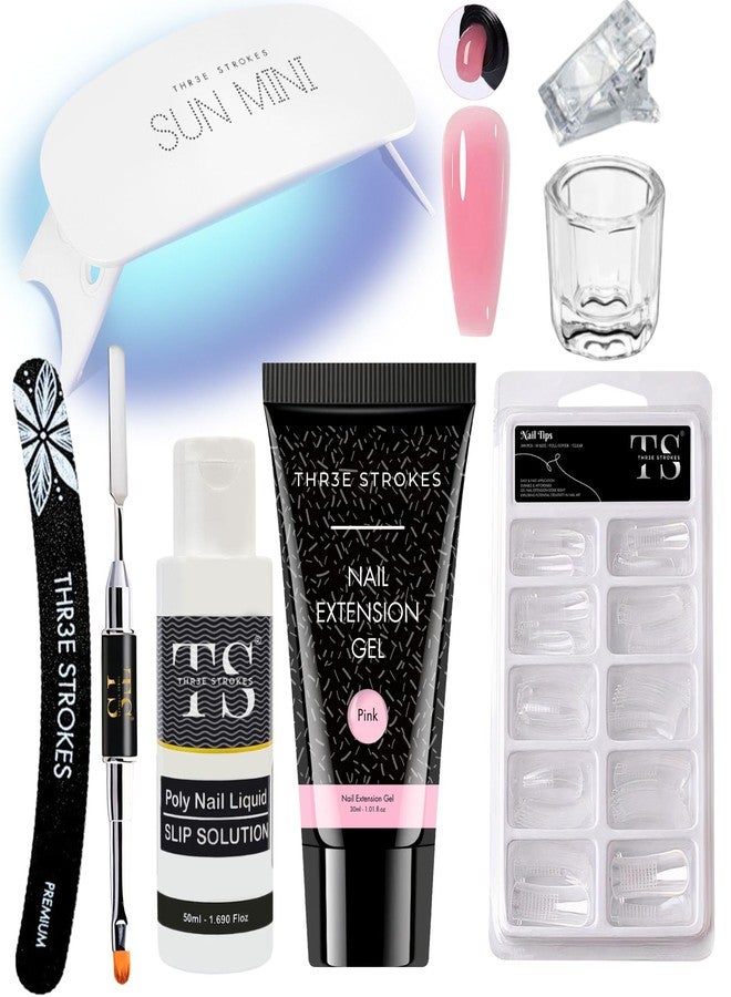 THR3E STROKES Poly Nail Gel Extension Kit for UV Nail Art, Extension Set (8in1) - Needs 2-3 Time Practice (SSD KIT) (Pink) - Image 1