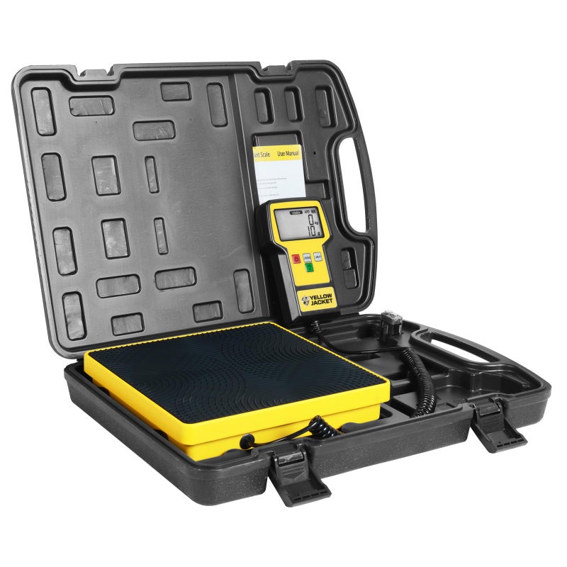ميزان تبريد YELLOW JACKET 110 رطل HVAC ميزان فريون شاشة LCD كبيرة للغاية دقة عالية ميزان وزن شحن المبردات مع حقيبة محمولة لجميع خزانات استرداد المبردات
