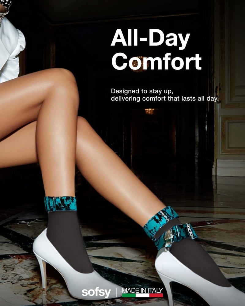 sofsy Italian High-Fashioned Ankle Socks - 40 Den Semi Sheer Nylon Stockings for Women | Durable, Soft, Low-Cut Design - Image 3