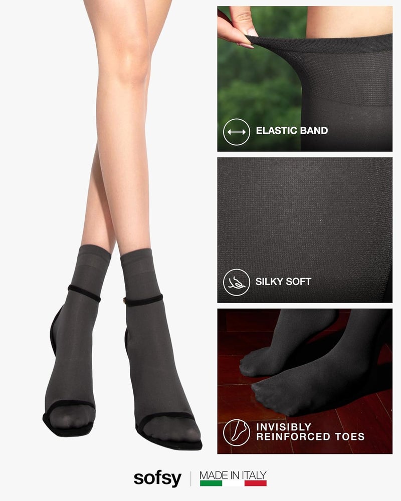 sofsy Italian High-Fashioned Ankle Socks - 40 Den Semi Sheer Nylon Stockings for Women | Durable, Soft, Low-Cut Design - Image 4