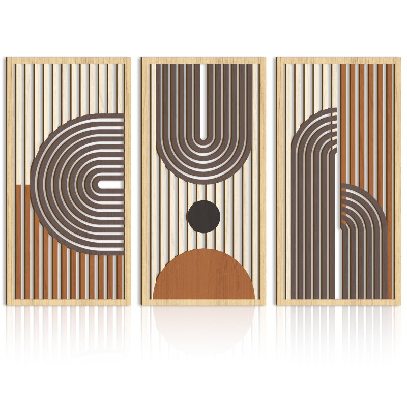 IARTTOP Mid century Modern Decor 16x32 Inch Large Boho Wood Wall Art Abstract Wooden Wall Decor Minimalist Bohemian Orange Artwork for Living Room Bedroom Office Set of 3 - Image 2