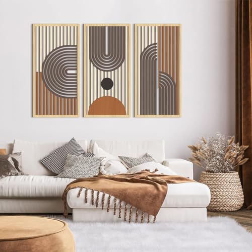 IARTTOP Mid century Modern Decor 16x32 Inch Large Boho Wood Wall Art Abstract Wooden Wall Decor Minimalist Bohemian Orange Artwork for Living Room Bedroom Office Set of 3 - Image 3