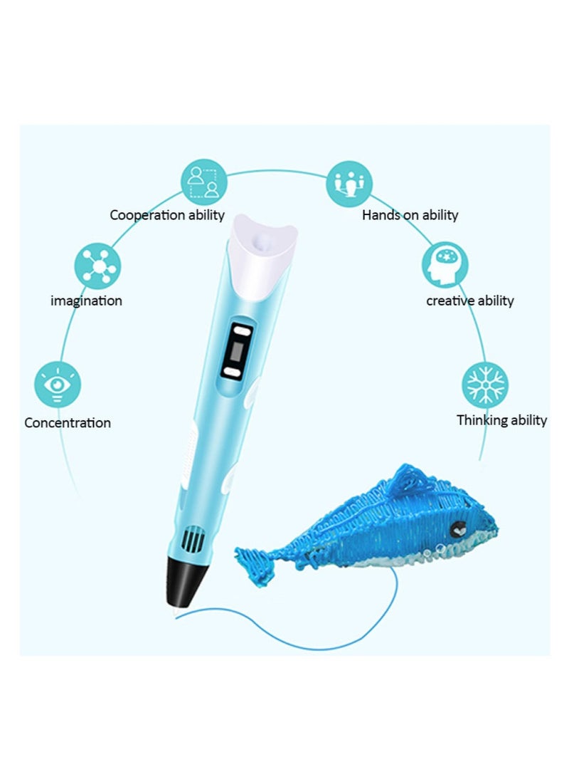 Professional 3D Printing Pen with LCD Display Kit: High Temp LOW Temp SAFE Child Toy Includes 12 Color PLA 3D Pen 3 Meter Filament Stencil Book Project Guide Charger for Kids Creative Art Design Drawing - Image 2