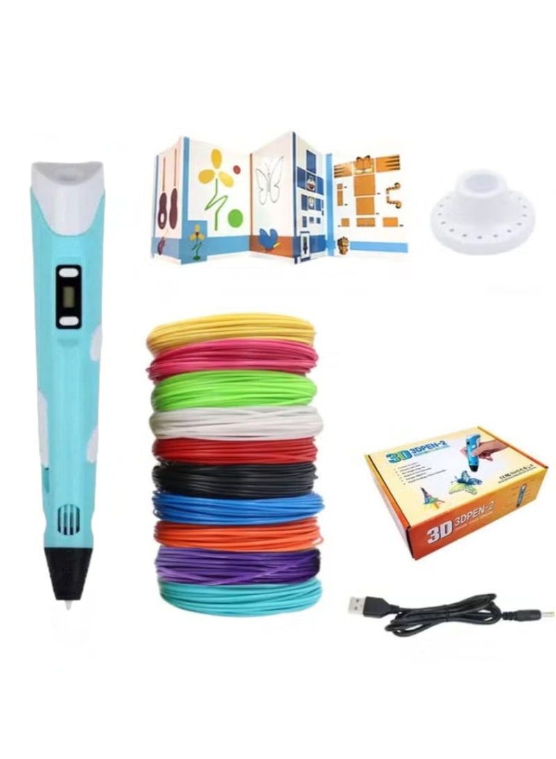 Professional 3D Printing Pen with LCD Display Kit: High Temp LOW Temp SAFE Child Toy Includes 12 Color PLA 3D Pen 3 Meter Filament Stencil Book Project Guide Charger for Kids Creative Art Design Drawing - Image 1